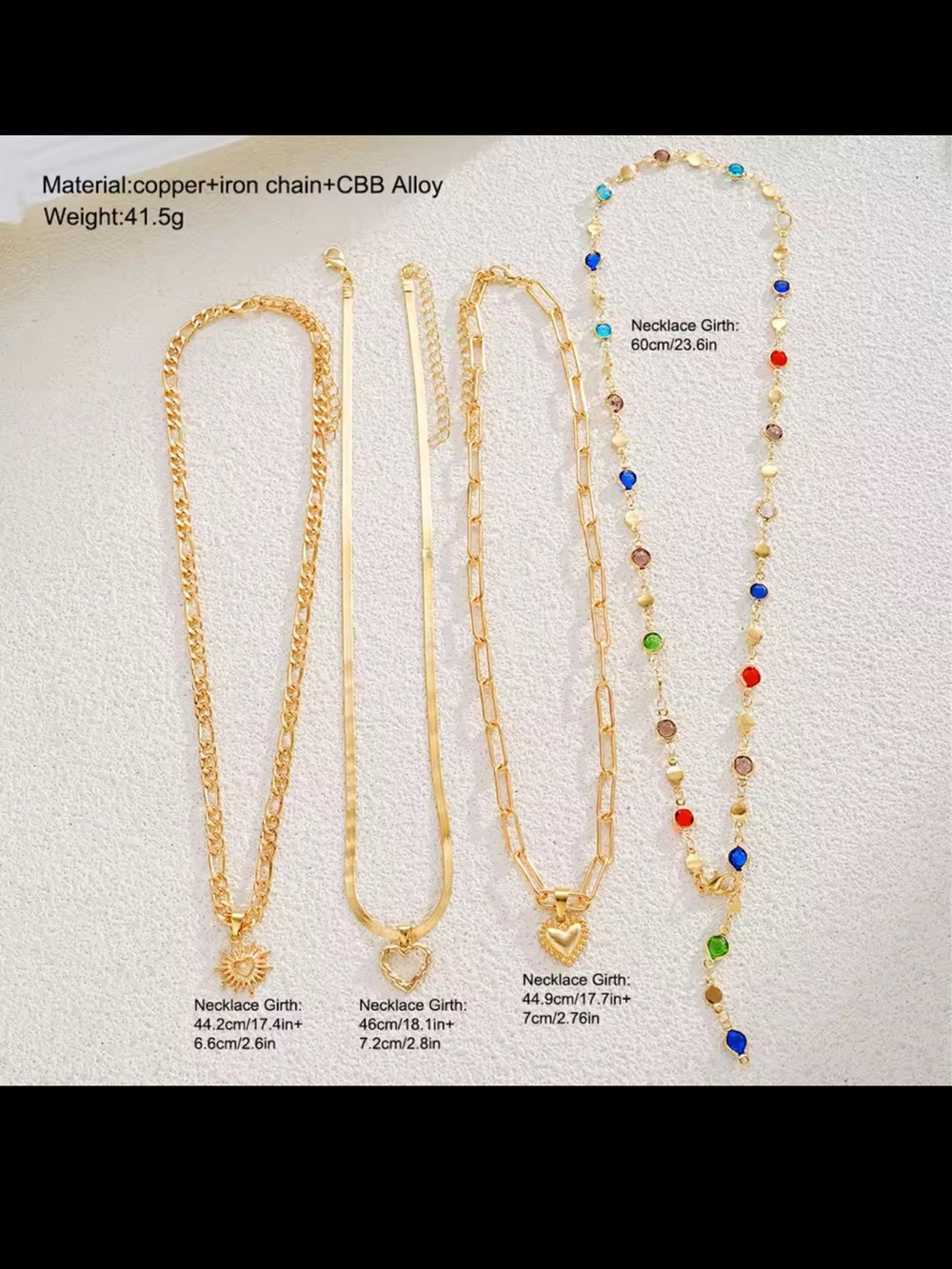 Gold Layered Heart & Sun Necklace with Multicolor Stones - Picture 5 of 10